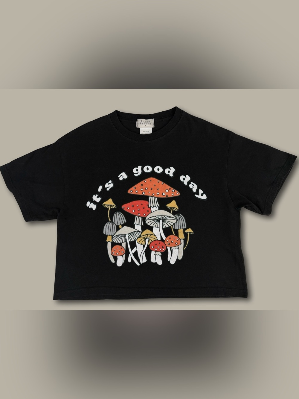 Urban Nation Black Mushroom Graphic Cropped Tee Medium